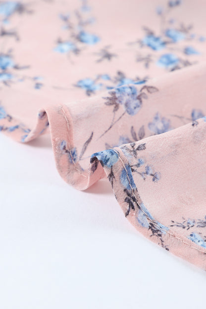 Floral Print Drawstring Long Bell Sleeve Blouse