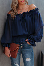 Navy Off Shoulder Ruffled Puff Sleeve Blouse