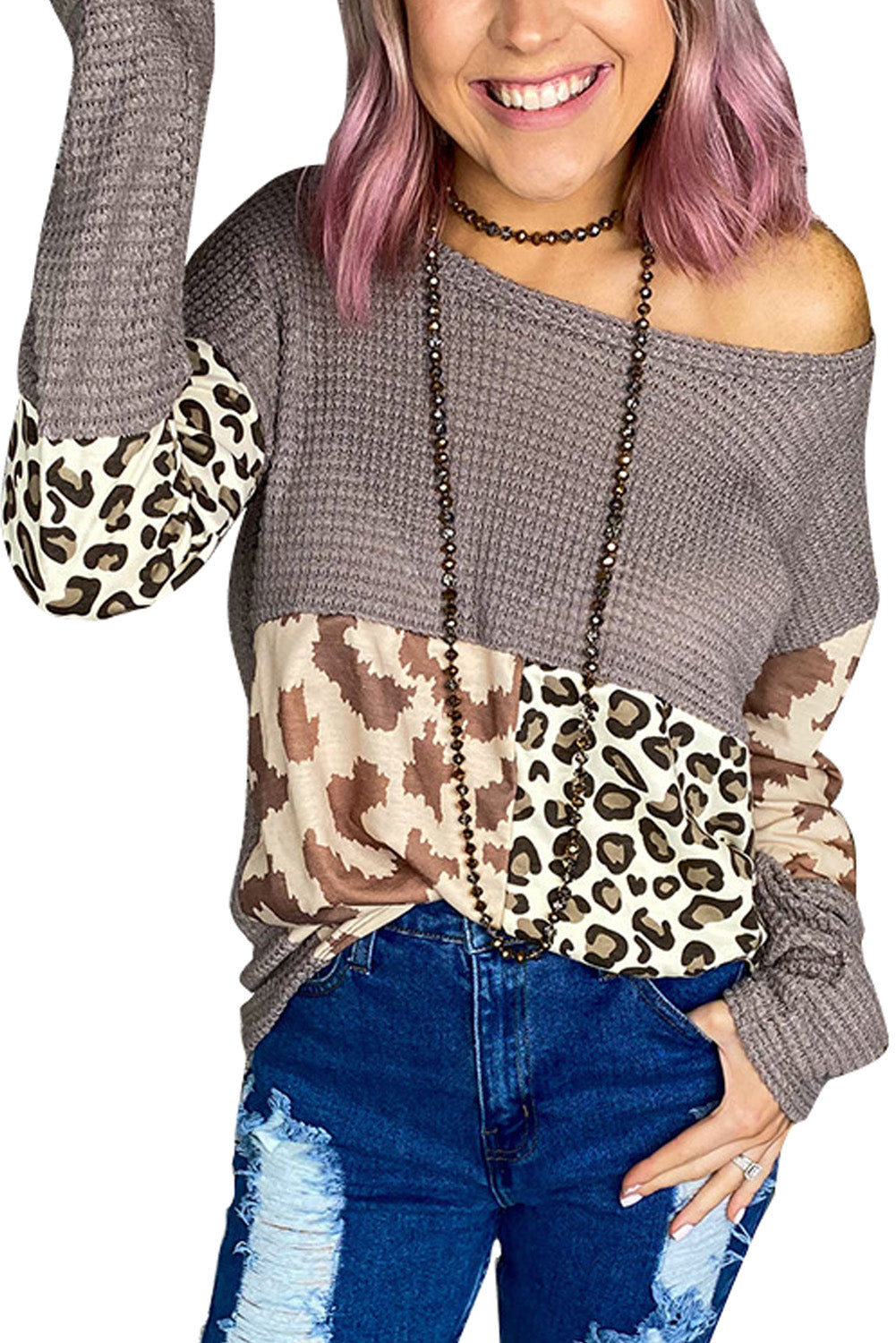 Splicing Waffle Blouse