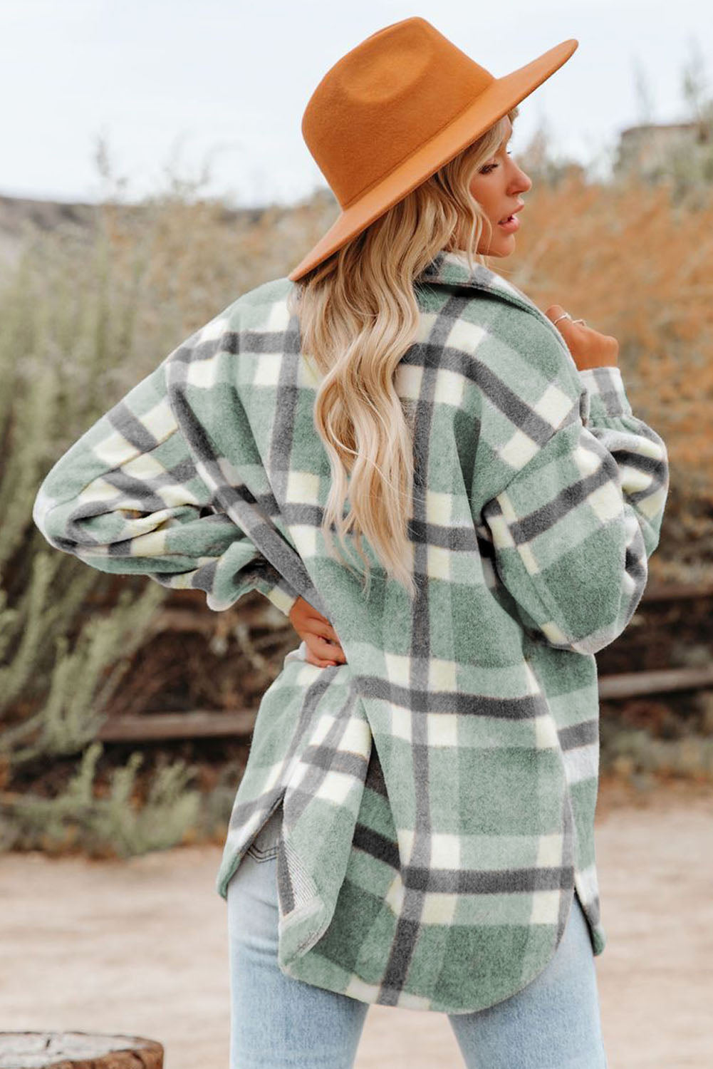 Veste à carreaux avec poche pour femme