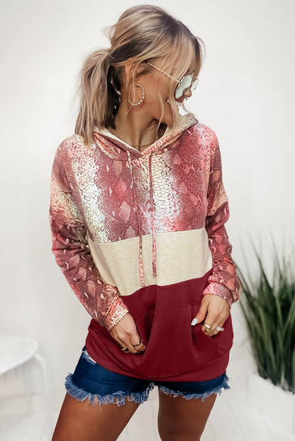 Sweat à capuche colorblock en peau de serpent 