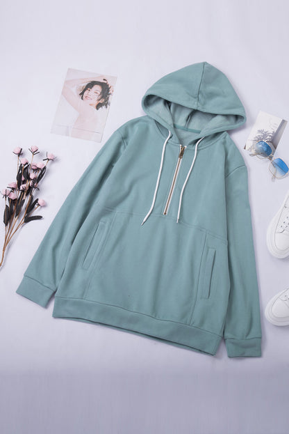 Sweat à capuche à manches longues et demi-fermeture éclair avec poche 