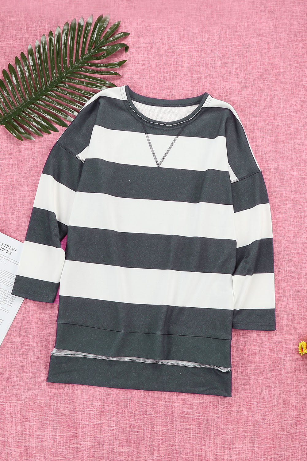 Sweat-shirt oversize décontracté à col rond et fente latérale 