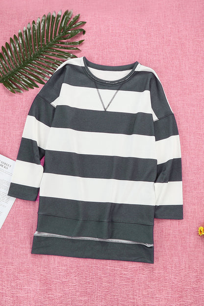 Sweat-shirt oversize décontracté à col rond et fente latérale 