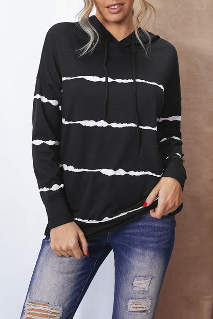 Sweat à capuche rayé tie-dye avec cordon de serrage et fente latérale