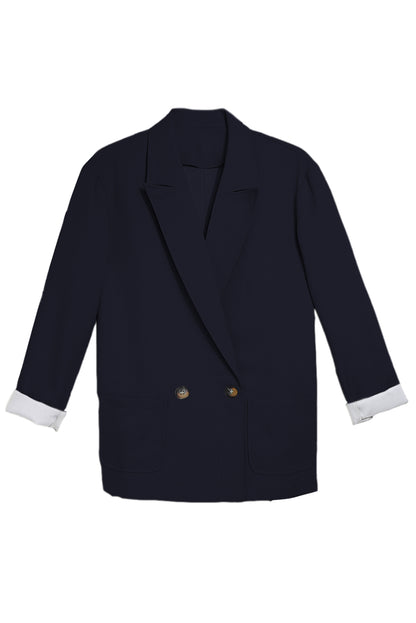Buttoned Lapel Collar Blazer with Pocket