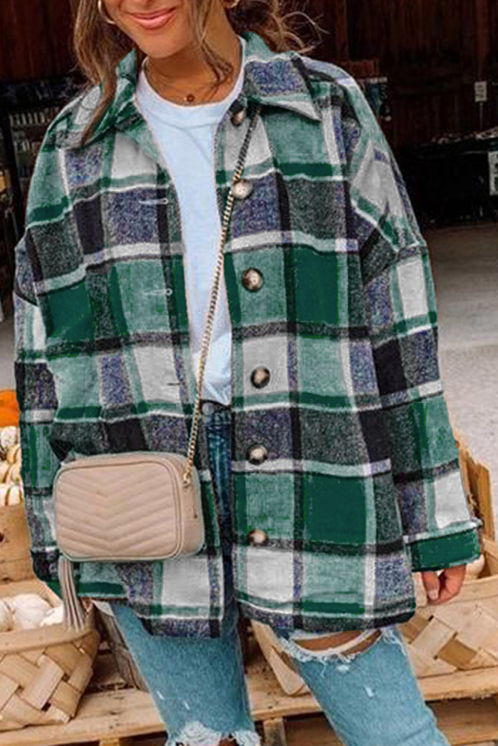 Plaid Print Buttoned Shirt Jacket