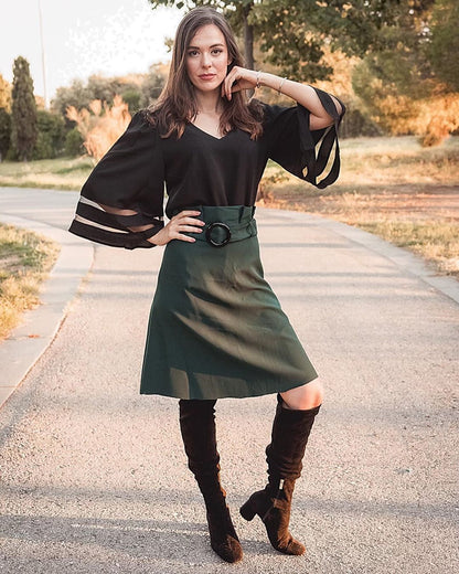 Flare Sleeve V Neck Loose Blouse