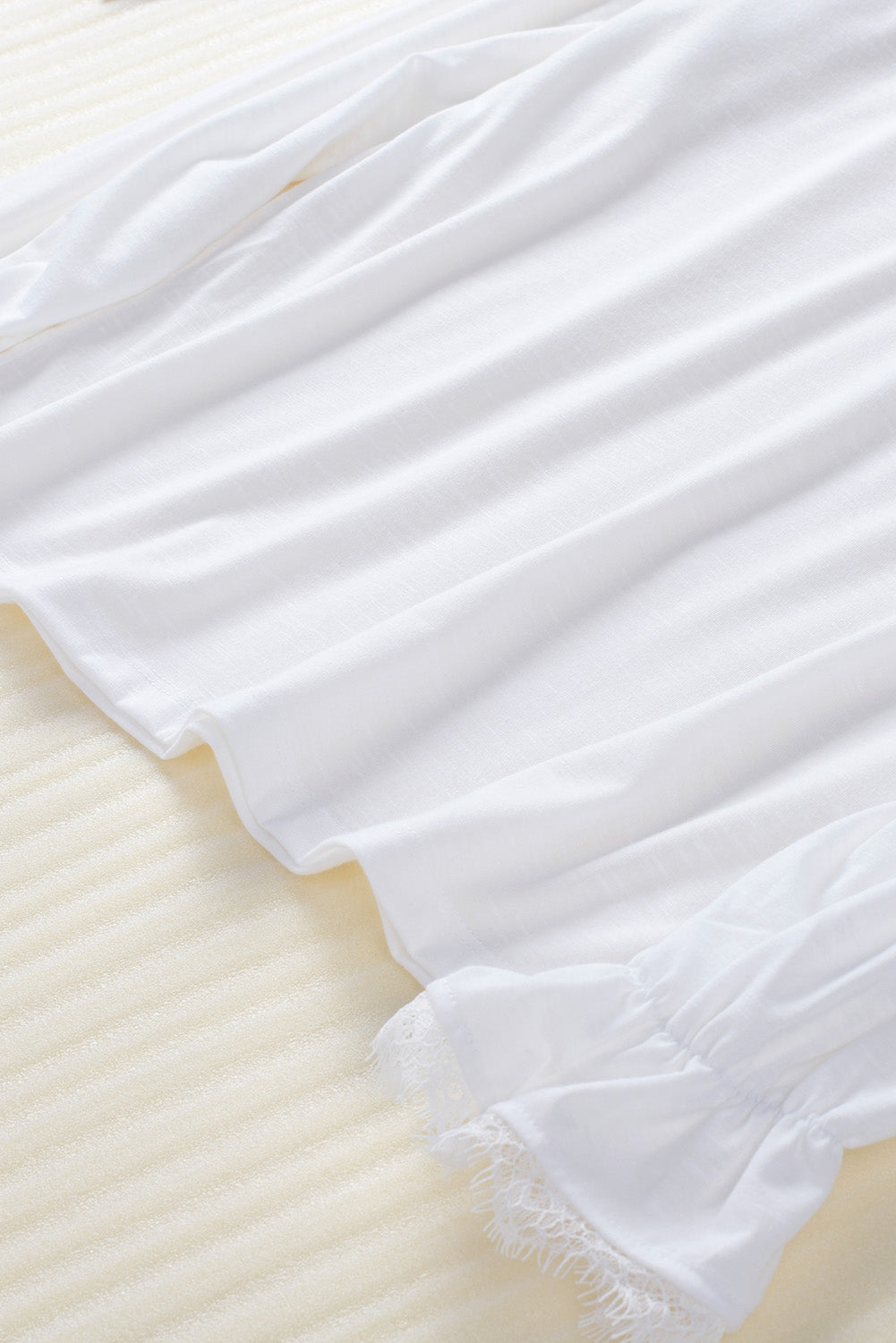 Solid Color Lace V Neck Long Sleeve Top