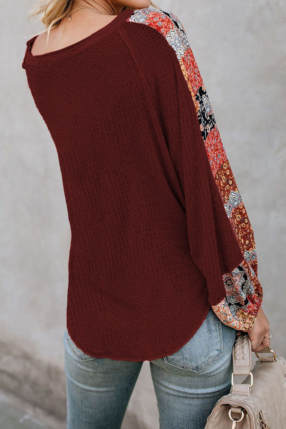 Blusa de punto gofrado con empalme de leopardo