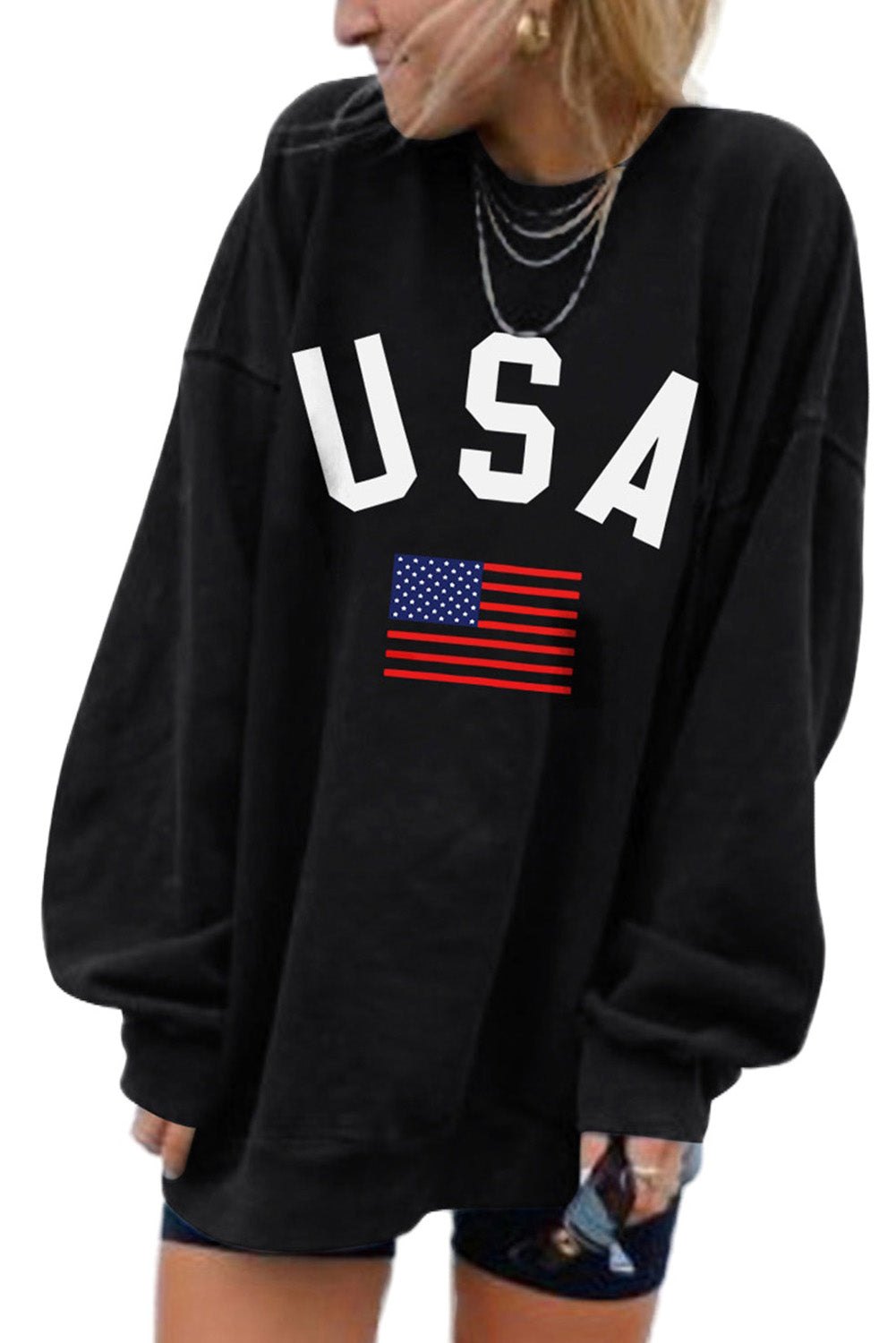 Dark Blue Oversized Solid Drop Shoulder Sweatshirt