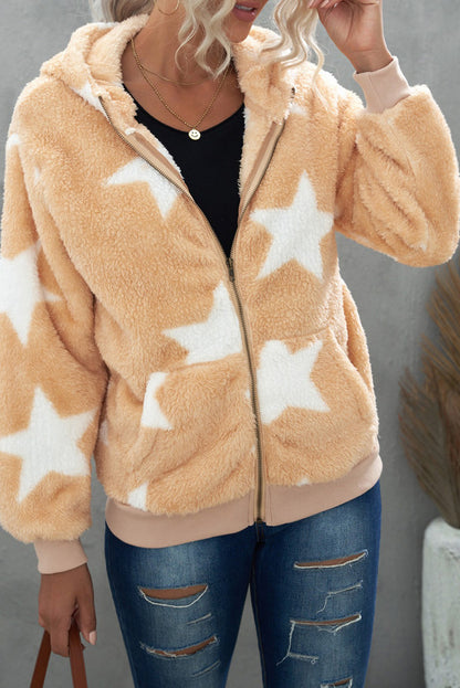 Manteau polaire à capuche et poches zippées à imprimé camouflage 