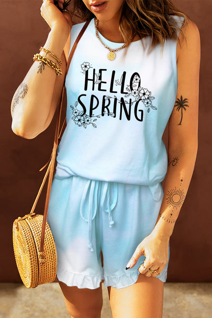 Débardeur bleu clair et short à volants 