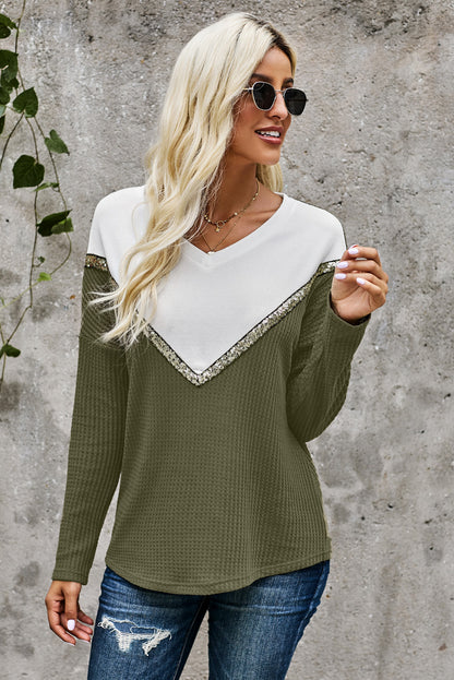 Empalme Colorblock Cuello en V Sudaderas con capucha