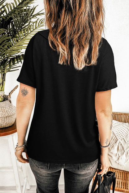 Haut oversize à manches courtes et col en V en mélange de coton délavé minéral 