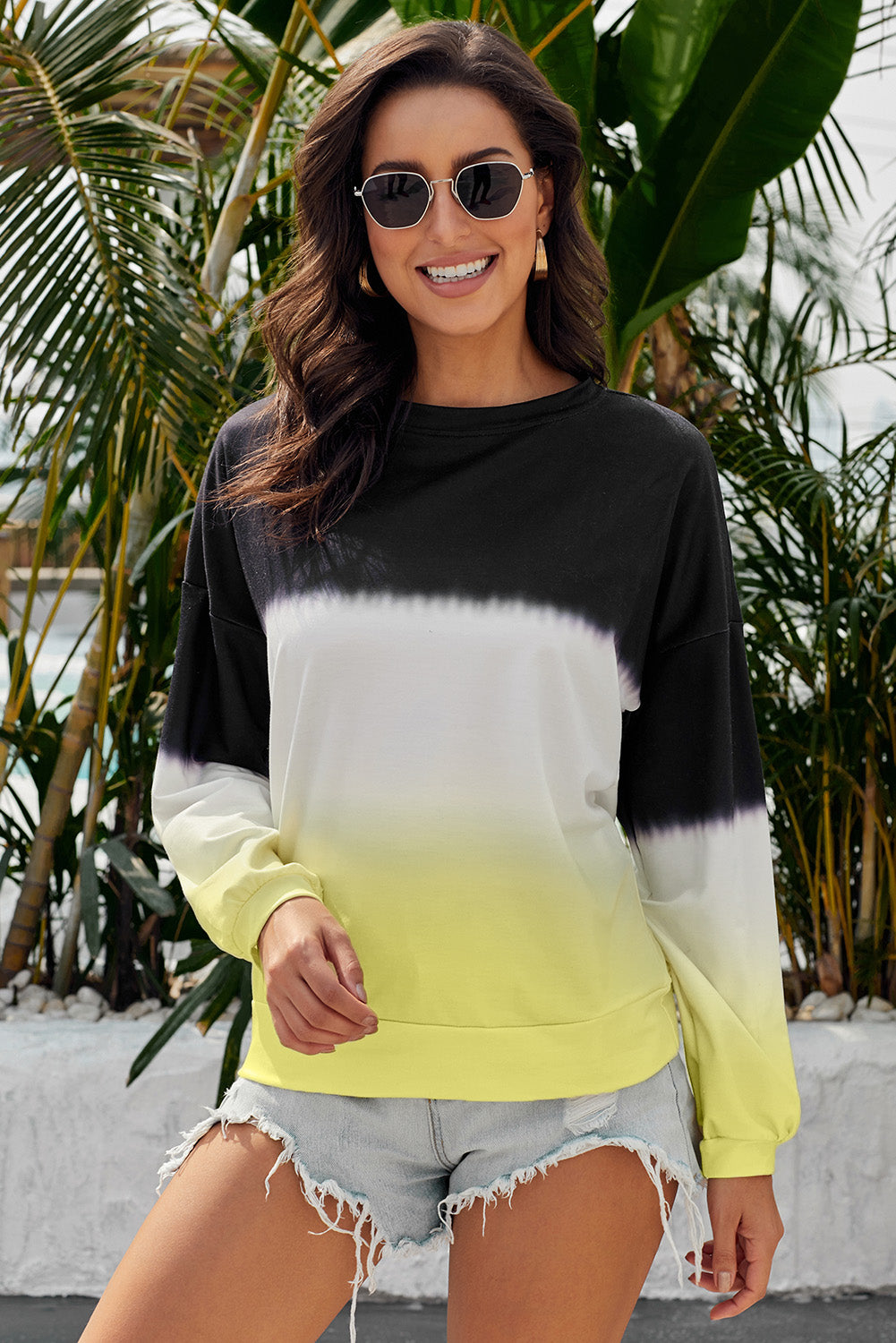 Color Block Tie Dye Pullover Sweatshirt
