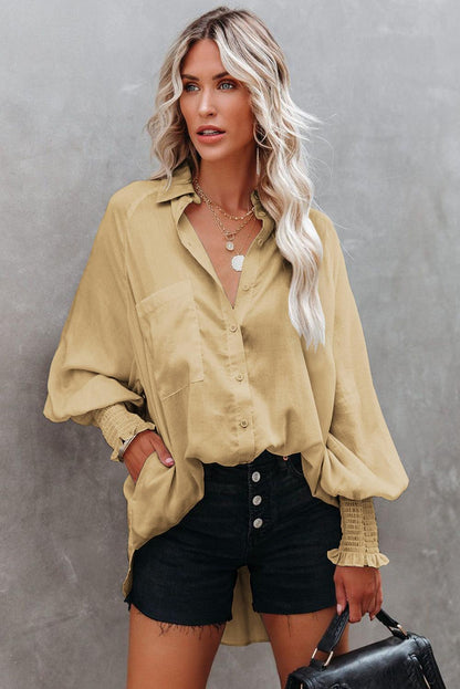 Billowy Sleeves Pocketed Shirt - HannaBanna Clothing