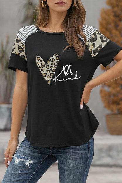 Camiseta de mujer de manga corta con estampado de leopardo a rayas