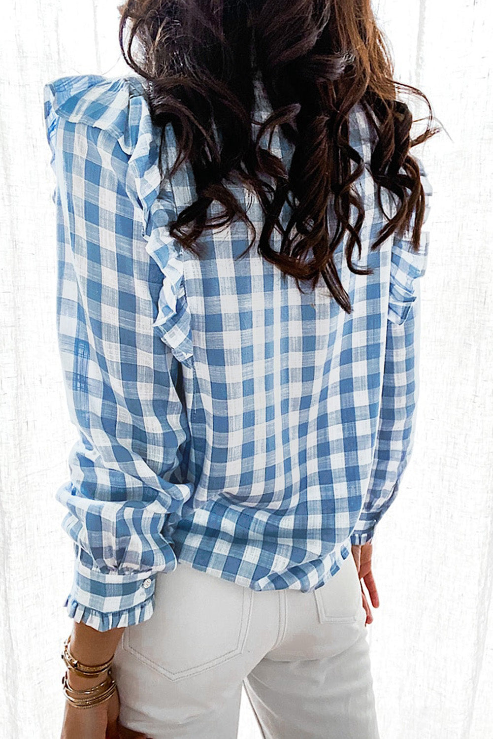 Plaid Print Ruffled Buttoned Shirt