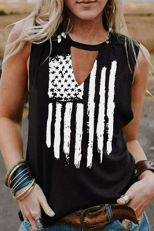 Camiseta sin mangas con estampado de bandera estadounidense recortada