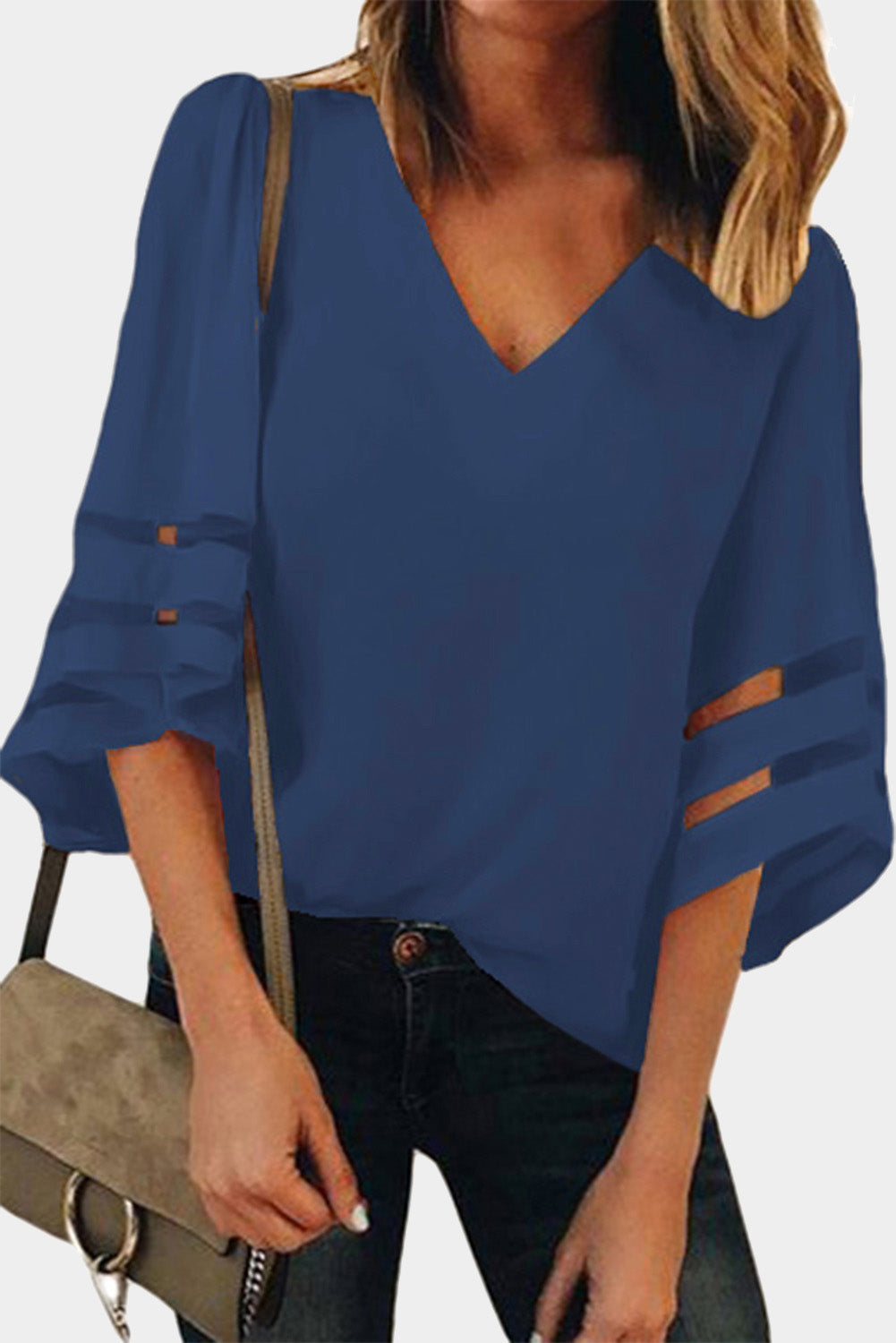 Flare Sleeve V Neck Loose Blouse