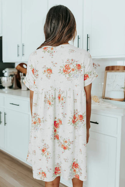 V-Neck Flutter Sleeve Babydoll Floral Dress