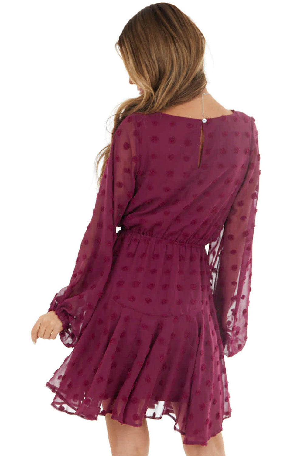 Mini-robe à manches longues et à pois suisses avec lien à la taille 