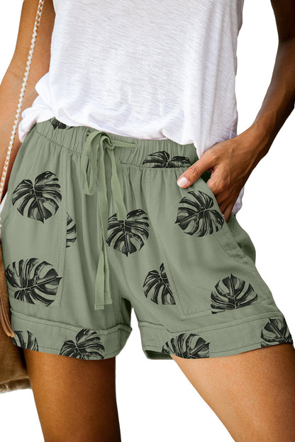 Print Drawstring Casual Elastic Waist Pocketed Shorts