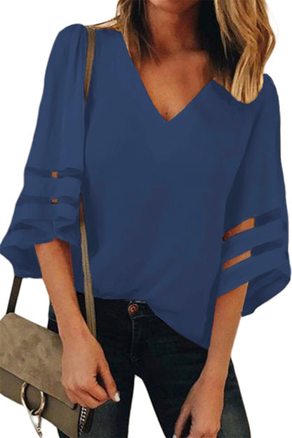 Flare Sleeve V Neck Loose Blouse