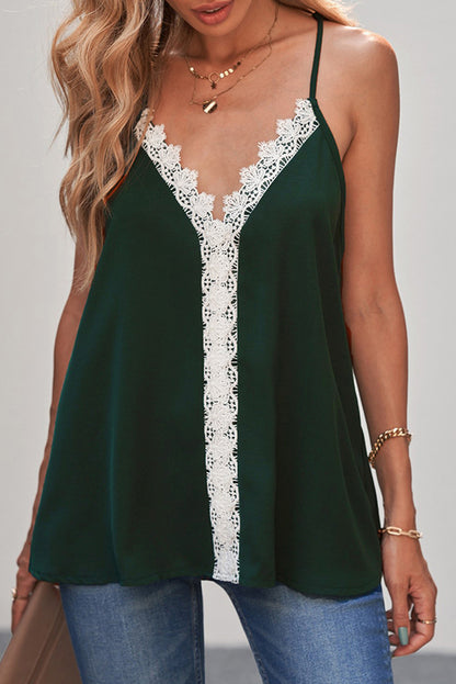 Camiseta sin mangas de encaje con cuello en V