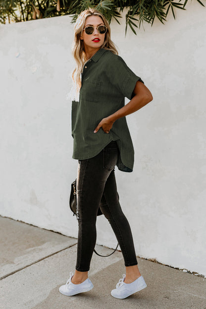 Chemise en jean à manches courtes et col rabattu 