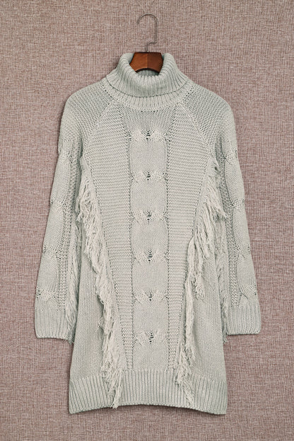 Twist Fringe Casual High Neck Sweater Dress