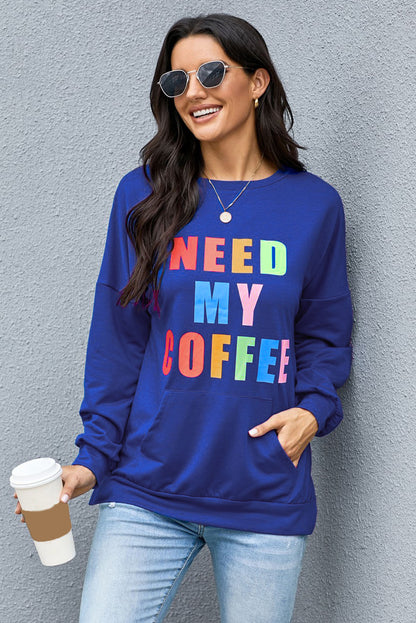 Need My Coffee Pocketed Pullover White Sweatshirt