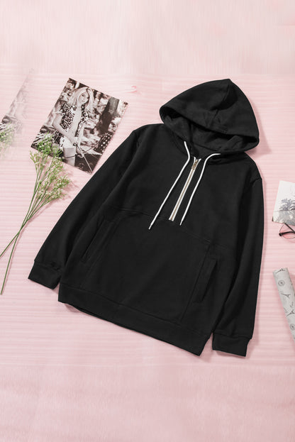 Sweat à capuche à manches longues et demi-fermeture éclair avec poche 