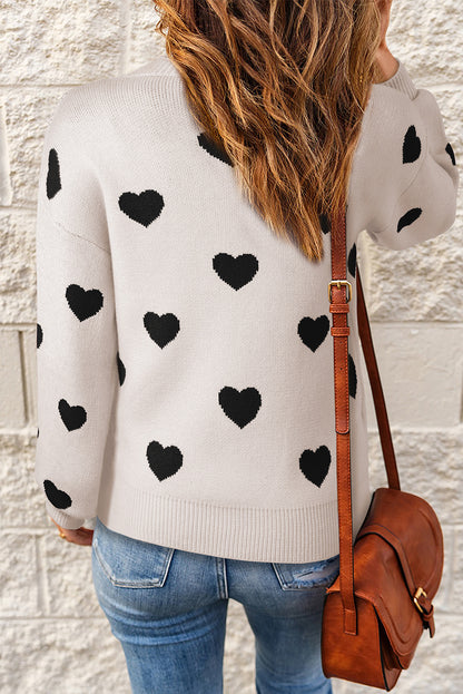 Heart Pattern Ribbed Trim Knit Sweater