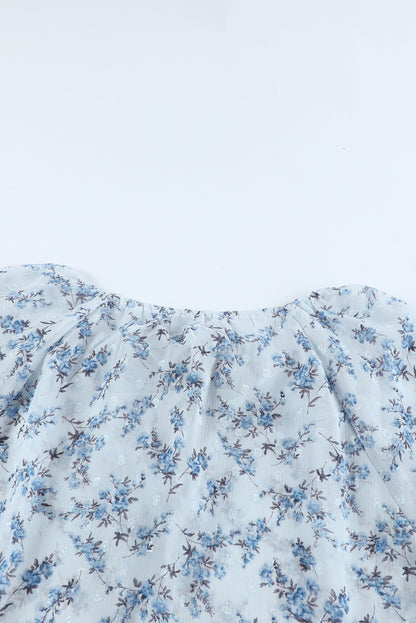 Floral Print Drawstring Long Bell Sleeve Blouse