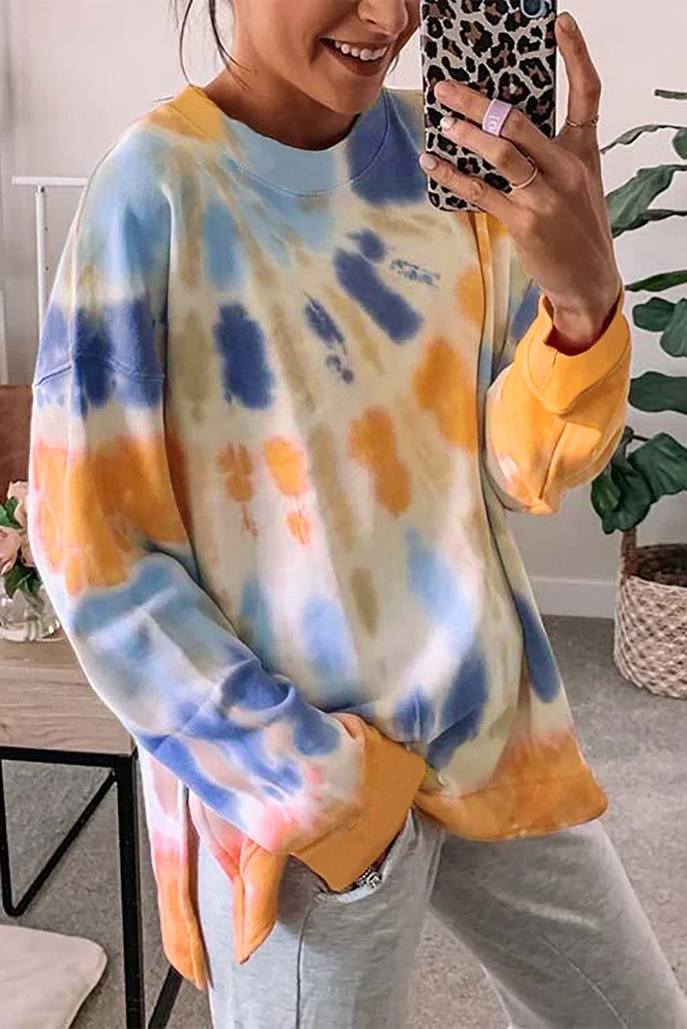 Sweat-shirt tie-dye à fentes latérales