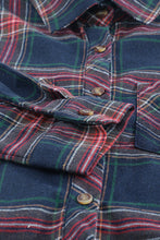 Plaid Button Pocket Long Sleeve Asymmetric Shirt