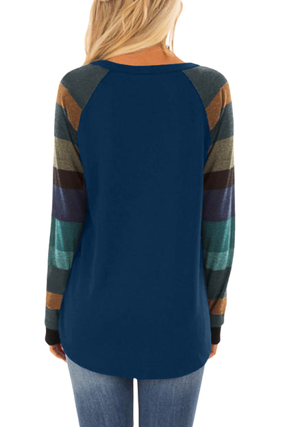 Color Block Striped Twisted Knot Long Sleeve Top