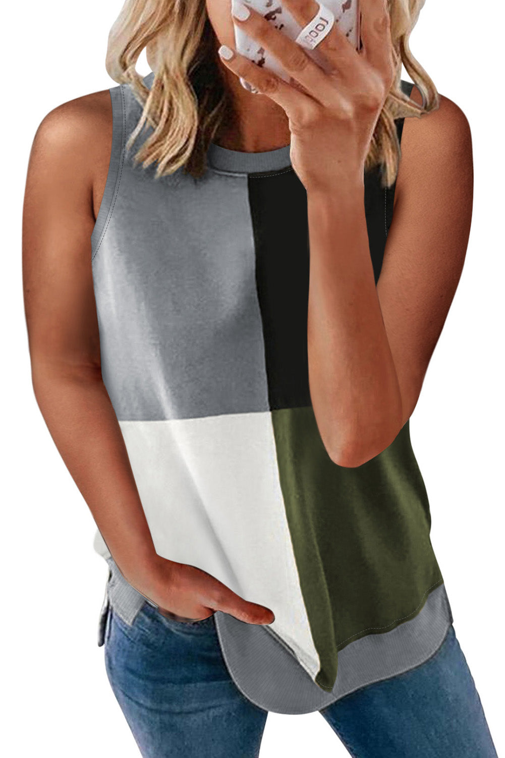 Camiseta sin mangas con cuello redondo color rojo vino