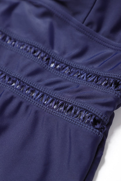 Maillot de bain une pièce plongeant à imprimé floral et treillis 