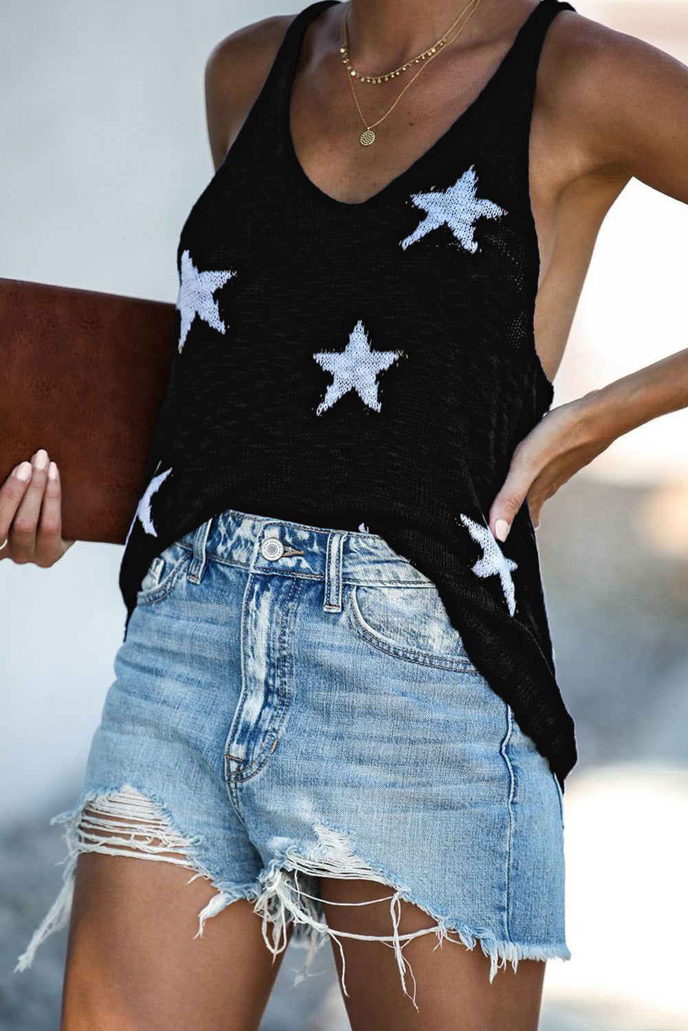 Débardeur à col en V et dos nageur à imprimé étoiles