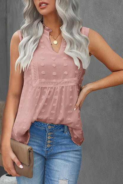 Swiss Dot Split Neck Babydoll Tank Top