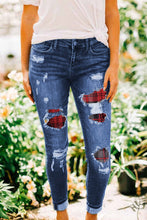 Patches Of Leopard Denim Distressed Jeans