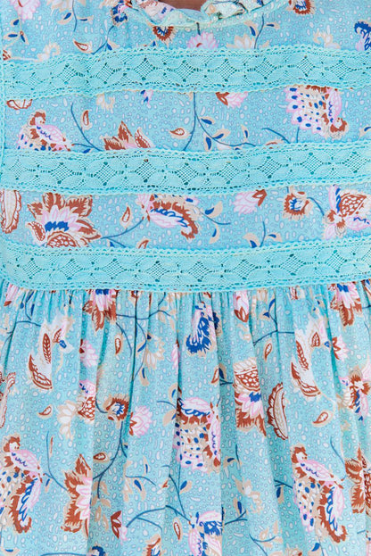 Floral Print Ruffled Crew Neck Sleeveless Top