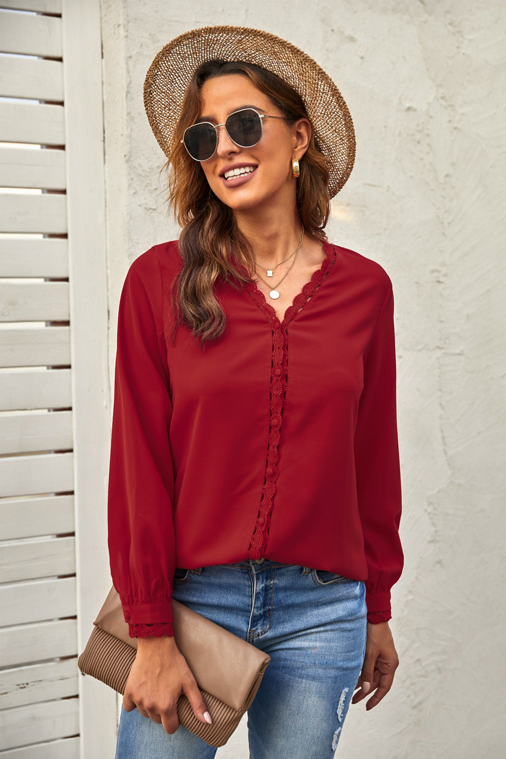 Lace Crochet Buttoned Long Sleeve Shirt