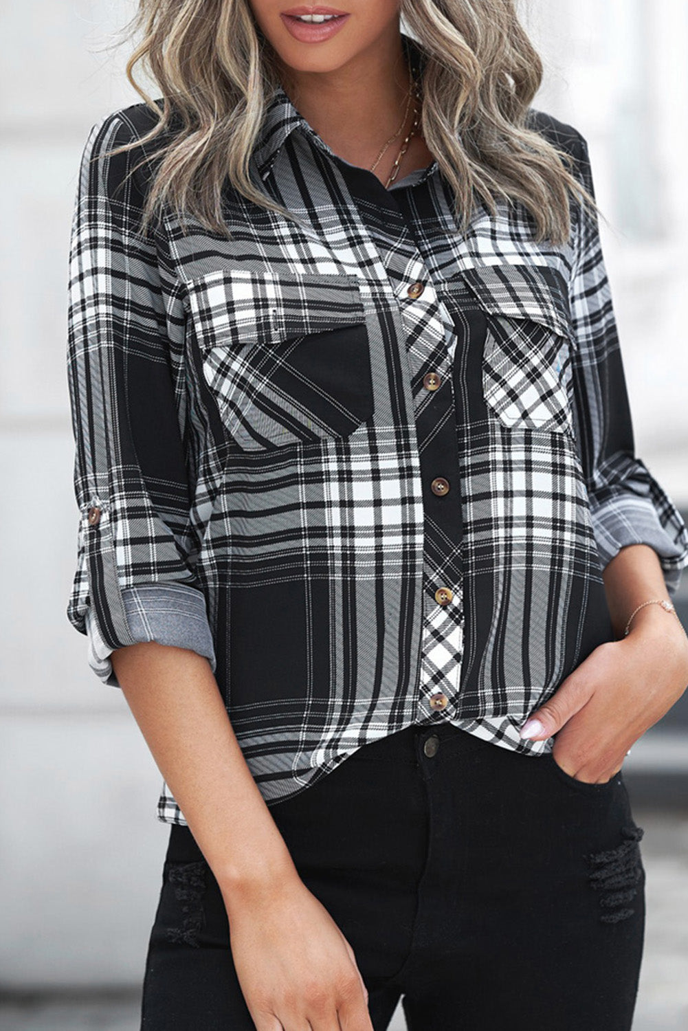 Plaid Button Shirt with Pockets
