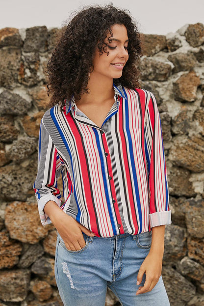 Blue Striped Modern Women Shirt - HannaBanna Clothing