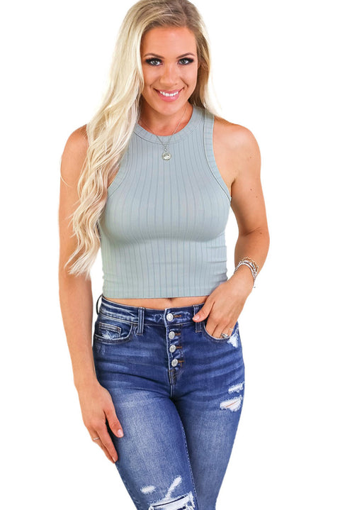 Ribbed O-neck Cropped Tank Top