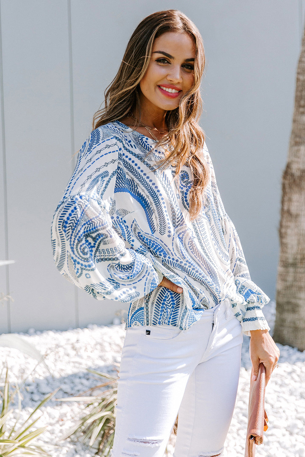 Haut imprimé à manches lanternes